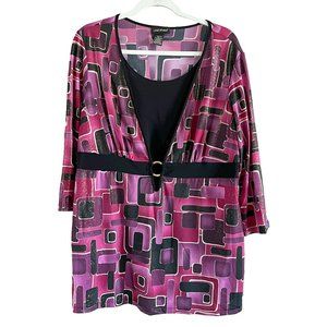 Lane Bryant Tunic Top Womens 18/20 Purple Geometric Shimmer Gold Accent